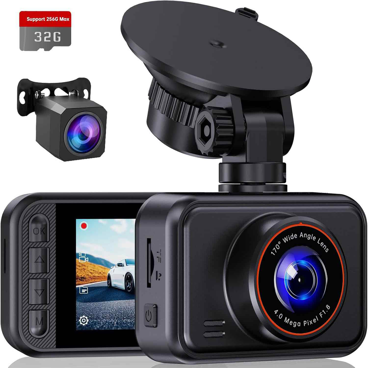 Dash Cam Front and Rear, 2.5K Dual Dash Camera for Cars, 2560P Mini Car Camera, 2 inch IPS Screen, 32GB Card Included, WDR Night Vision, 24 Hours Parking Monitor, G-Sensor, Support 256 GB Max